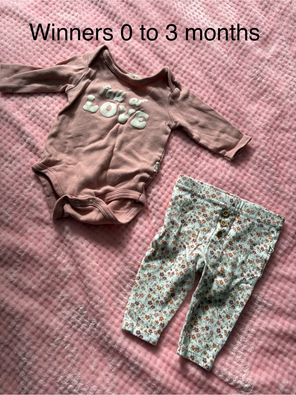 Winners Pink "Full of Love" Long-Sleeve Onesie & Floral Pants Set